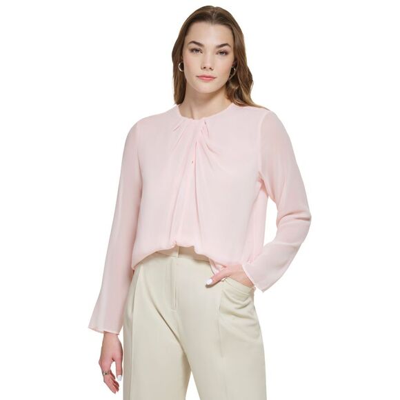 Women's Long Sleeve Twist Neck Chiffon Blouse - Picture 1 of 1